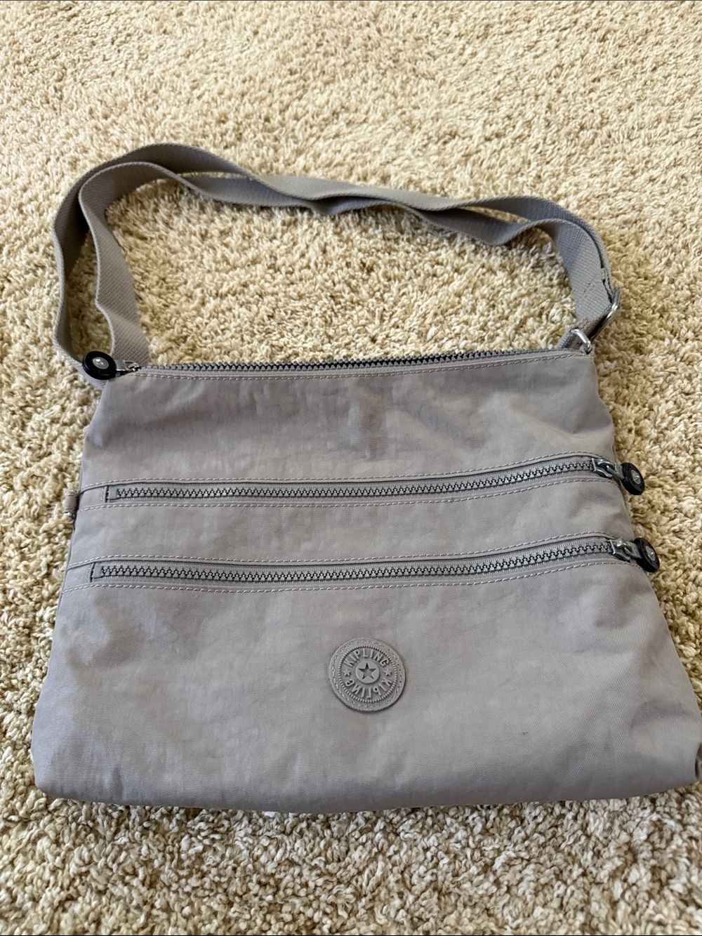 Kipling Light Gray Nylon Crossbody Bag with Dual Zips